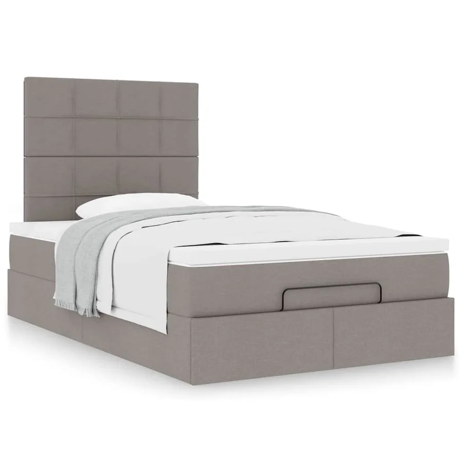 Cadre de lit ottoman avec matelas taupe 120x200 cm tissu - 4