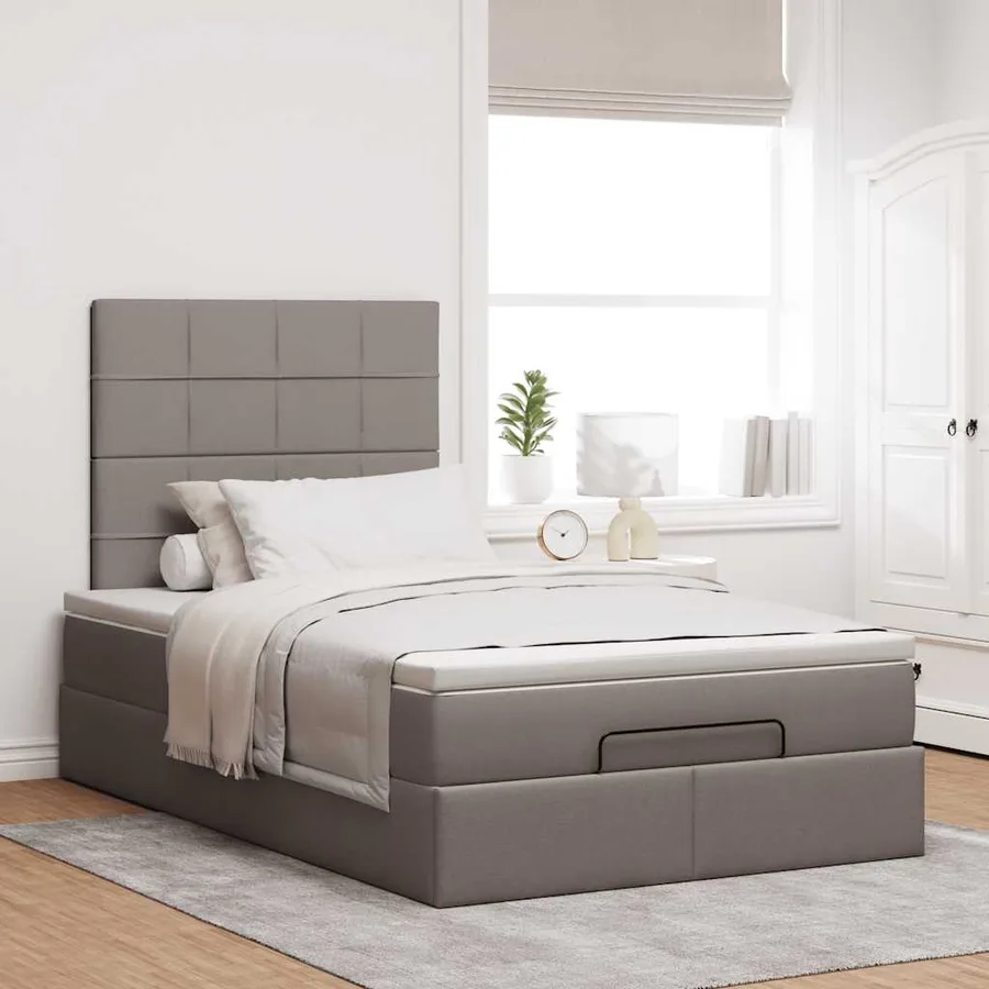 Cadre de lit ottoman avec matelas taupe 120x190 cm tissu - 4