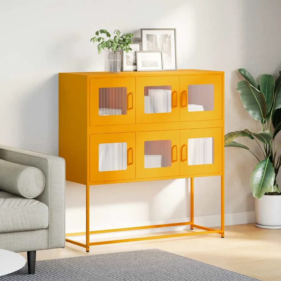 Buffet jaune moutarde 100,5x39x107 cm acier laminé à froid - 3