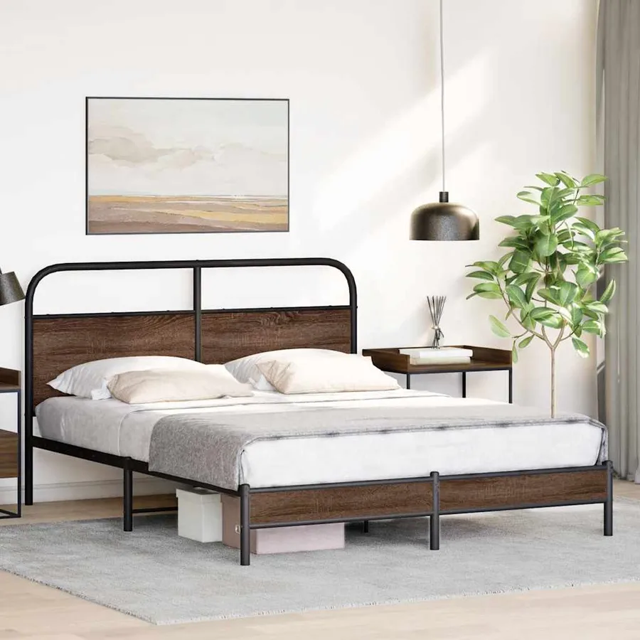 Cadre de lit sans matelas 150x200 cm chêne marron - 4