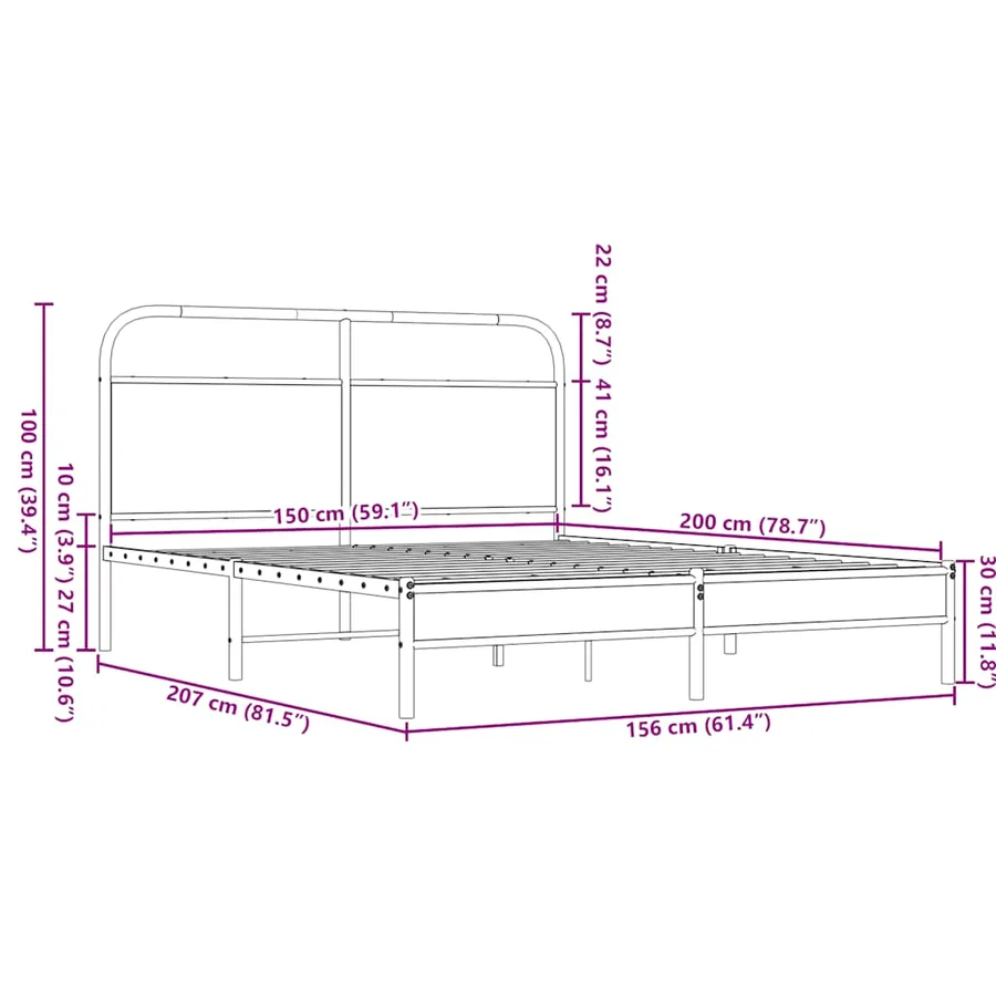 Cadre de lit sans matelas 150x200 cm chêne marron - 9