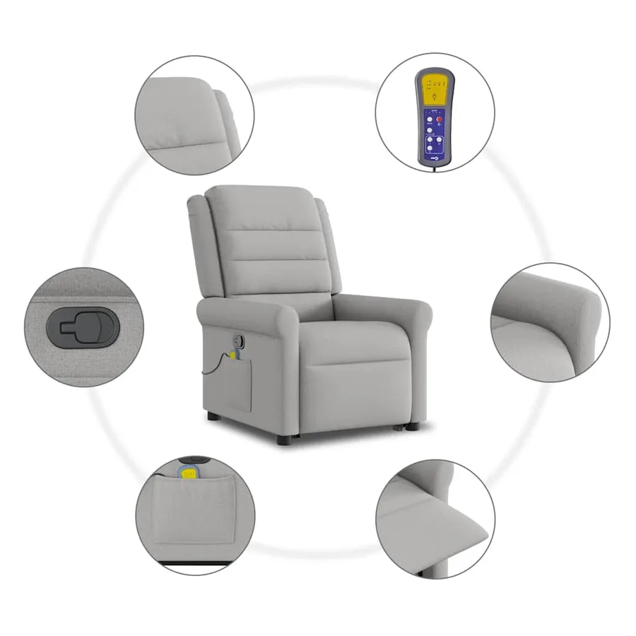 Fauteuil de massage inclinable gris nuage tissu - 10