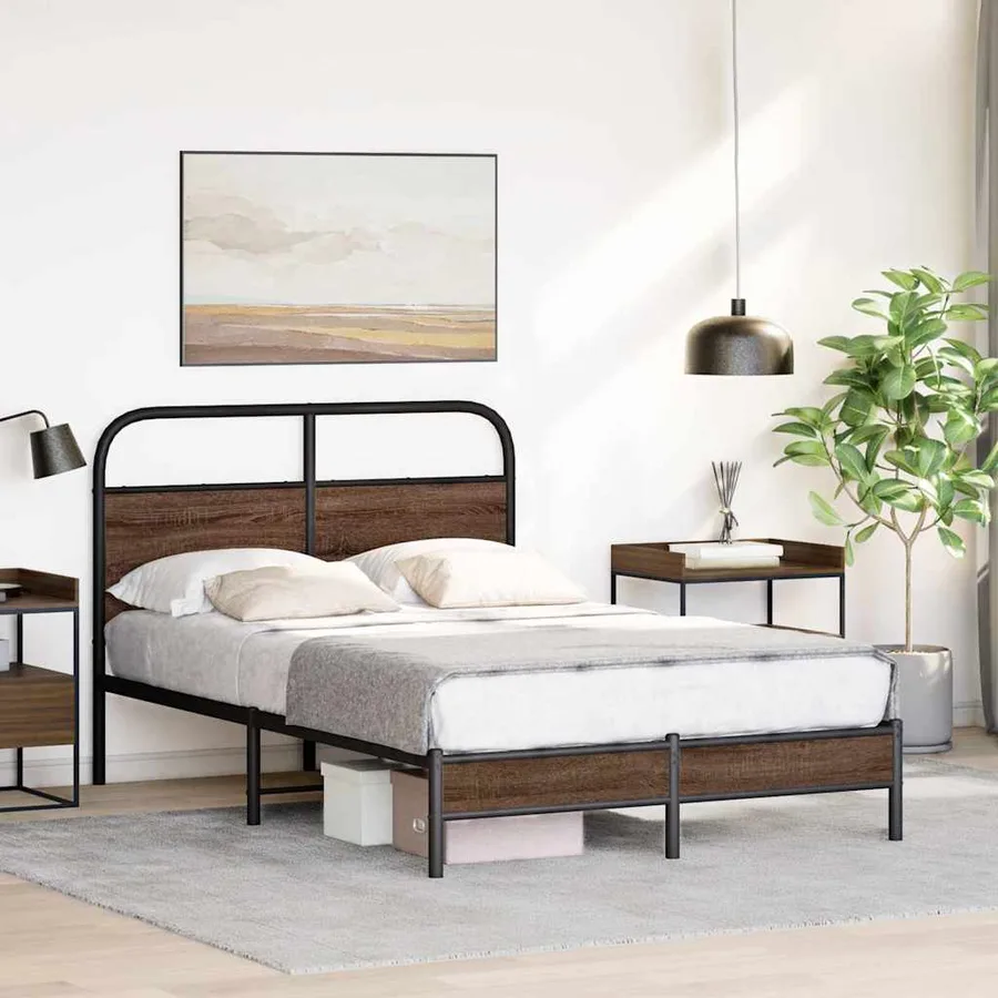 Cadre de lit sans matelas 140x190 cm chêne marron - 4