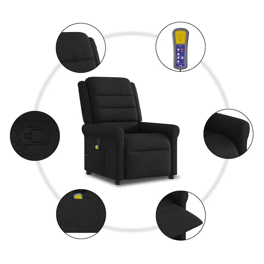 Fauteuil de massage inclinable Noir Tissu - 10
