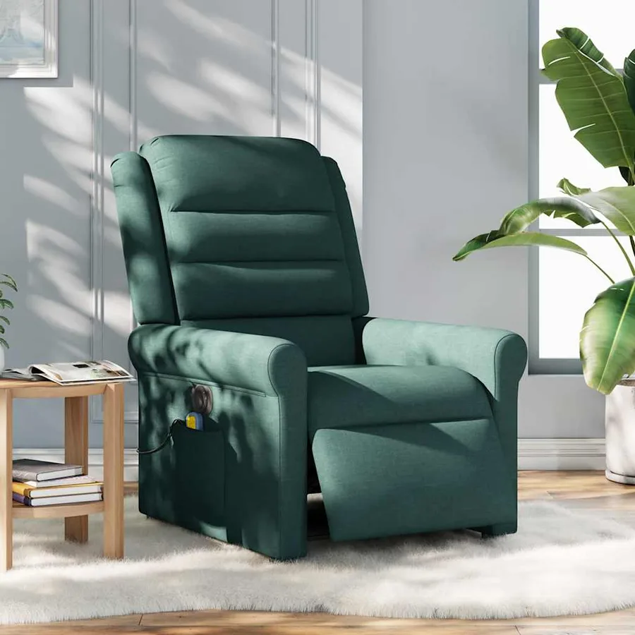 Fauteuil de massage inclinable électrique Vert foncé Tissu - 3