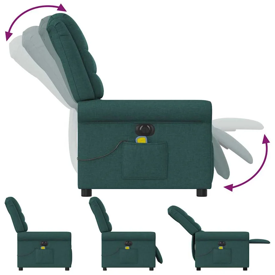 Fauteuil de massage inclinable électrique Vert foncé Tissu - 8