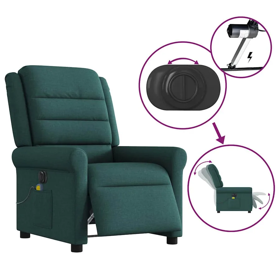 Fauteuil de massage inclinable électrique Vert foncé Tissu - 9