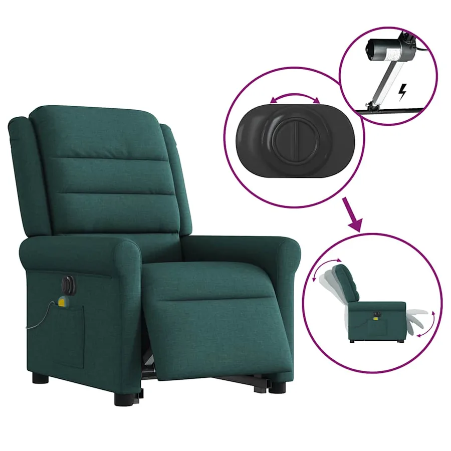 Fauteuil inclinable de massage électrique Vert foncé Tissu - 10
