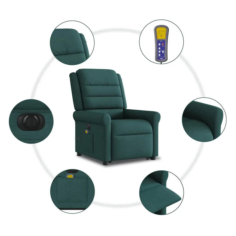 Fauteuil inclinable de massage électrique Vert foncé Tissu - 11