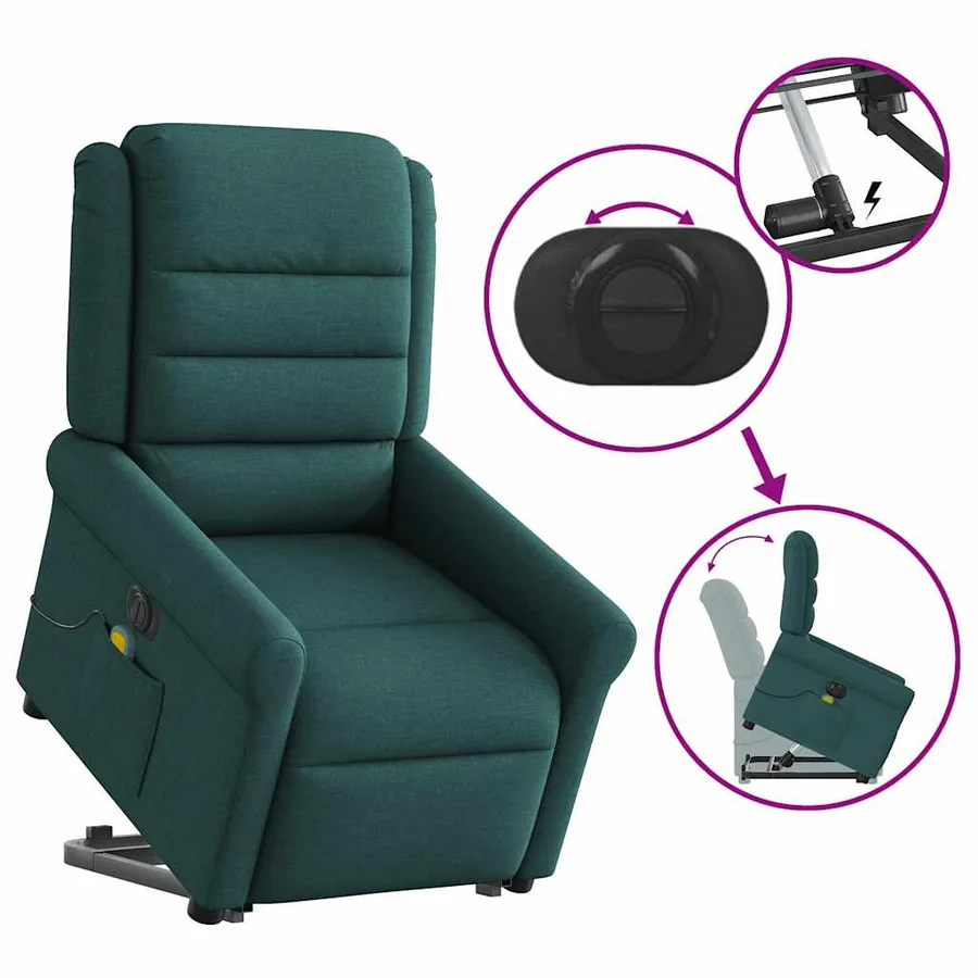 Fauteuil inclinable de massage électrique Vert foncé Tissu - 9