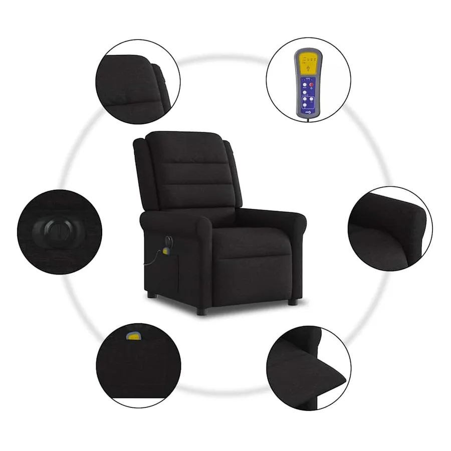 Fauteuil de massage inclinable électrique Noir Tissu - 10