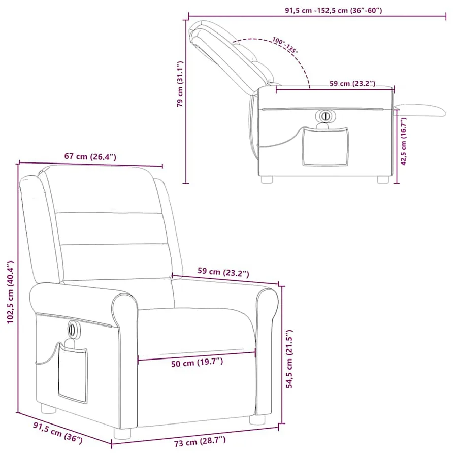 Fauteuil de massage inclinable électrique Noir Tissu - 16