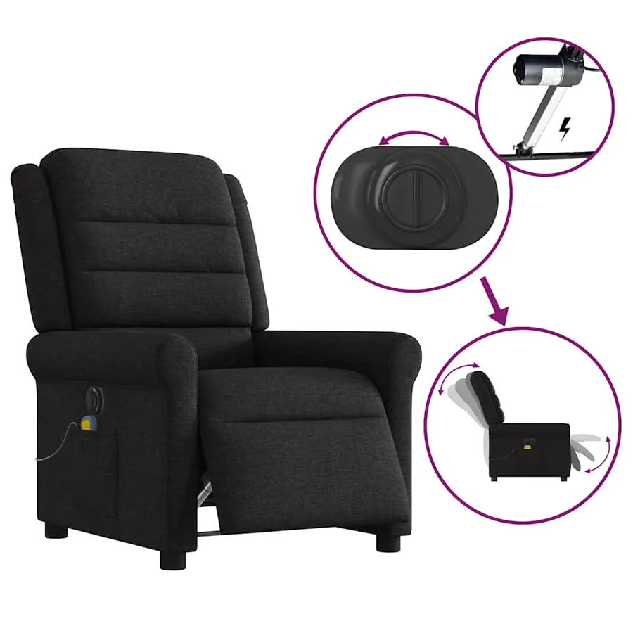 Fauteuil de massage inclinable électrique Noir Tissu - 9