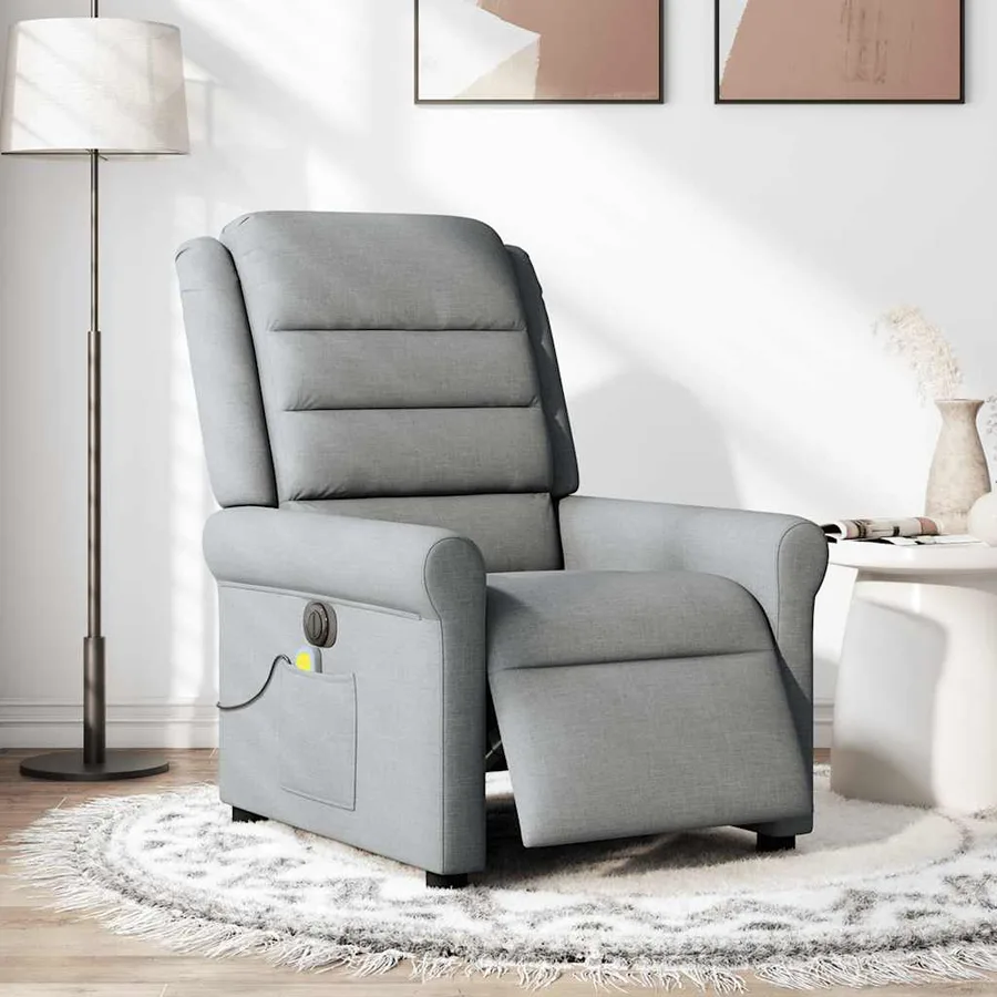 Fauteuil de massage inclinable électrique gris clair tissu - 3