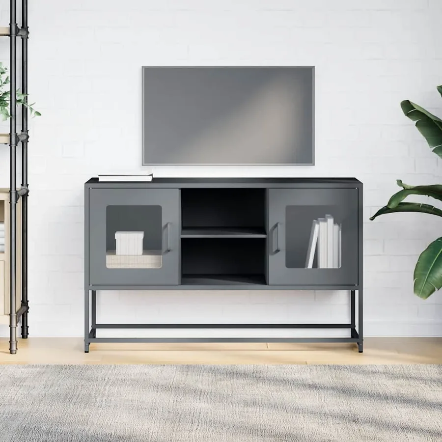 Meuble TV anthracite 100,5x39x60,5 cm acier - 3
