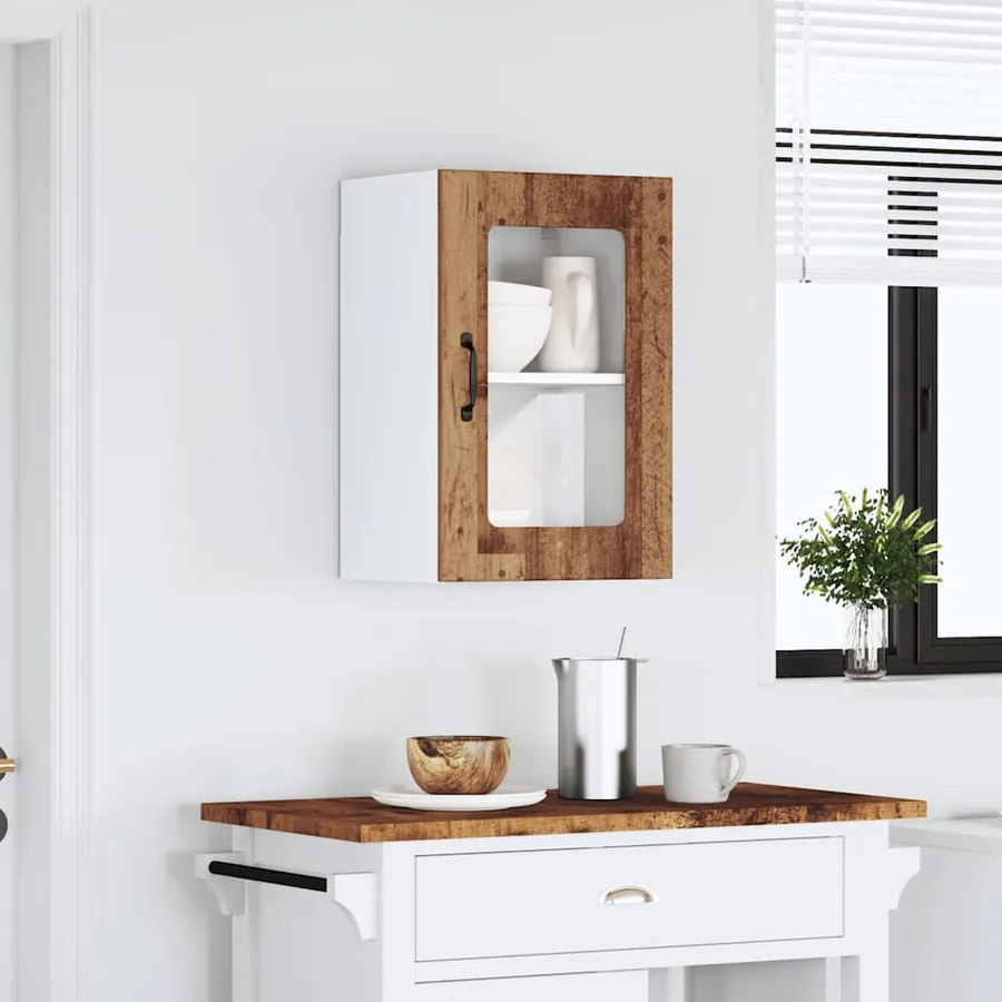 Armoire murale de cuisine avec porte en verre Lucca vieux bois - 3