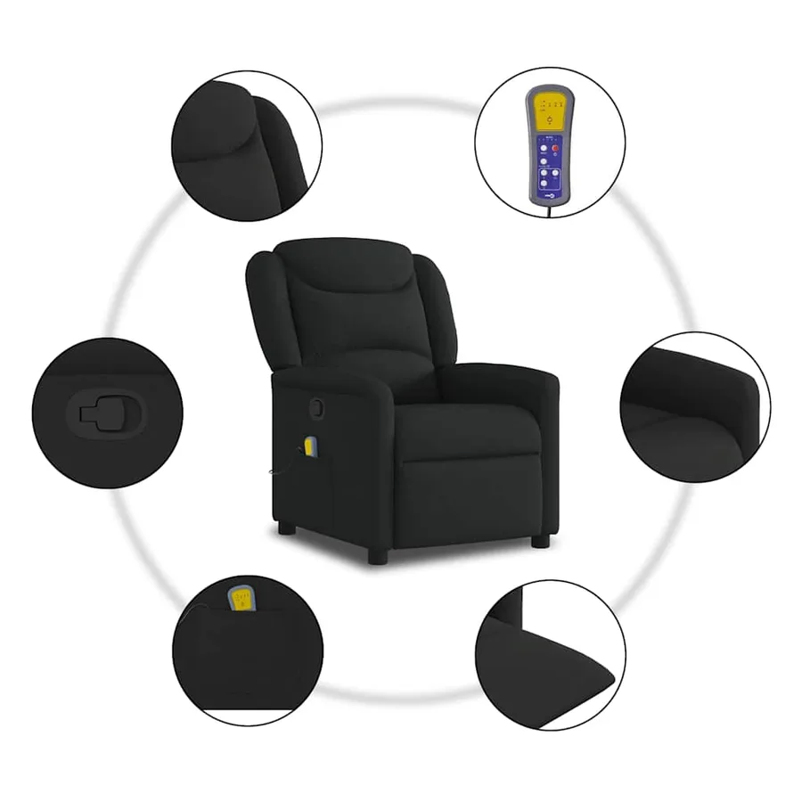 Fauteuil de massage inclinable Noir Tissu - 8