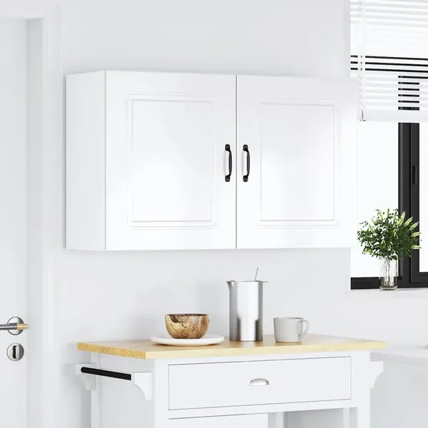 Armoires murales de cuisine 2 pcs Kalmar Bois d'ingénierie blanc brillant