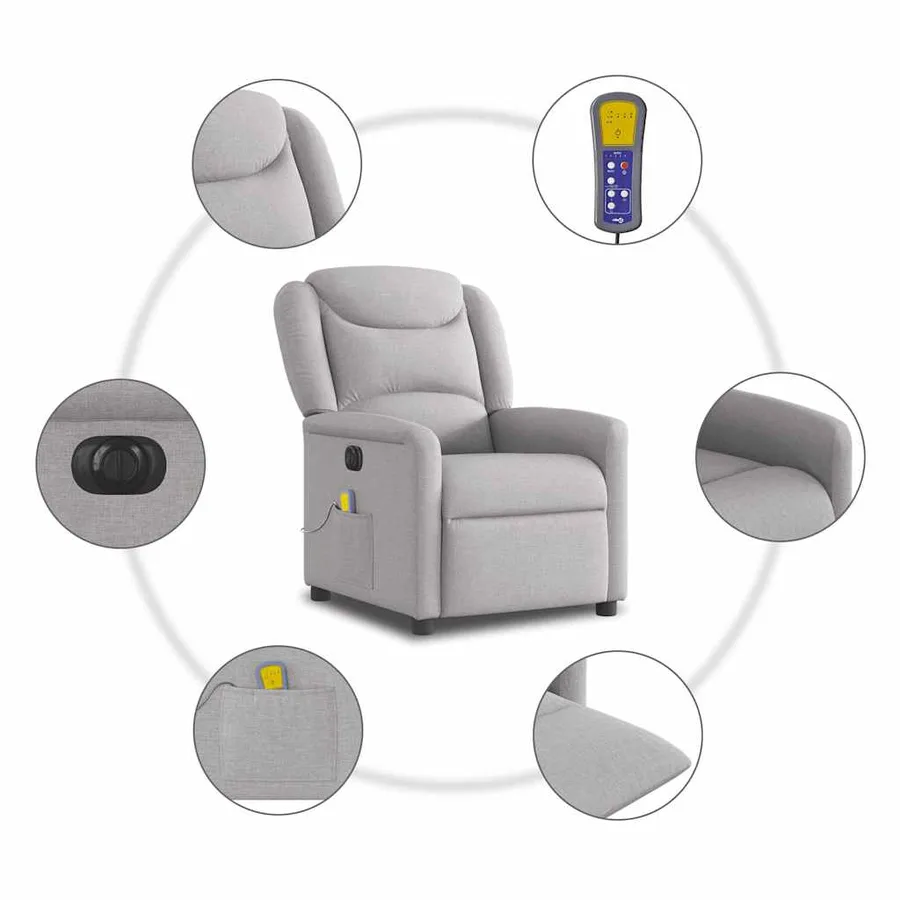 Fauteuil de massage inclinable électrique gris nuage tissu - 10