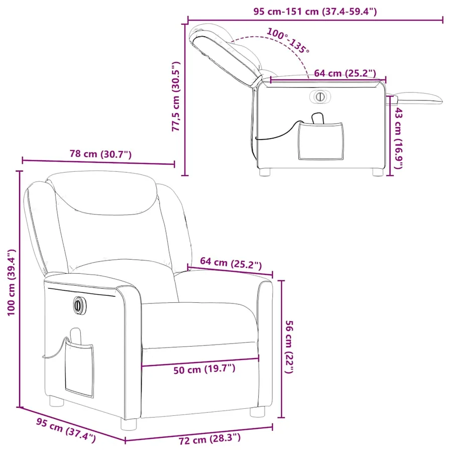 Fauteuil de massage inclinable électrique gris nuage tissu - 16