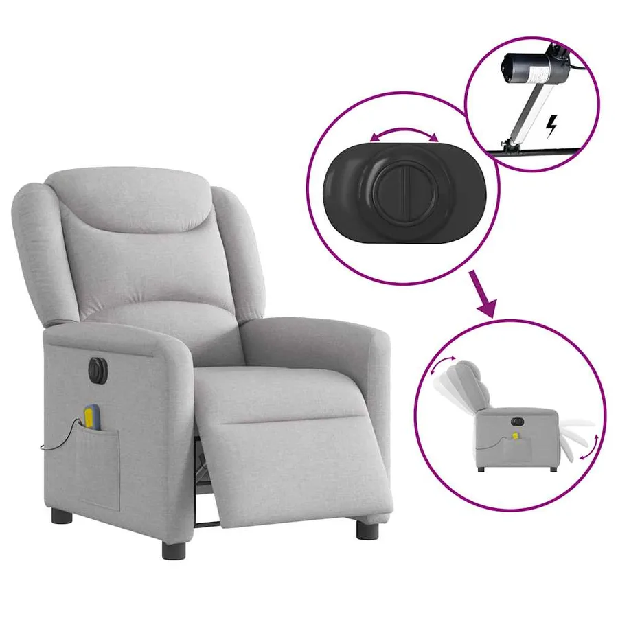 Fauteuil de massage inclinable électrique gris nuage tissu - 8