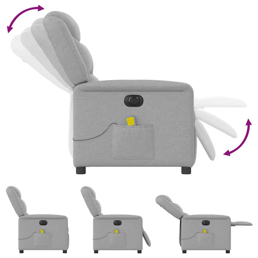 Fauteuil de massage inclinable électrique gris nuage tissu - 9