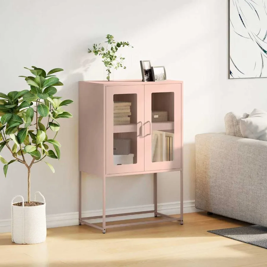 Buffet haut rose 68x39x107 cm acier - 3