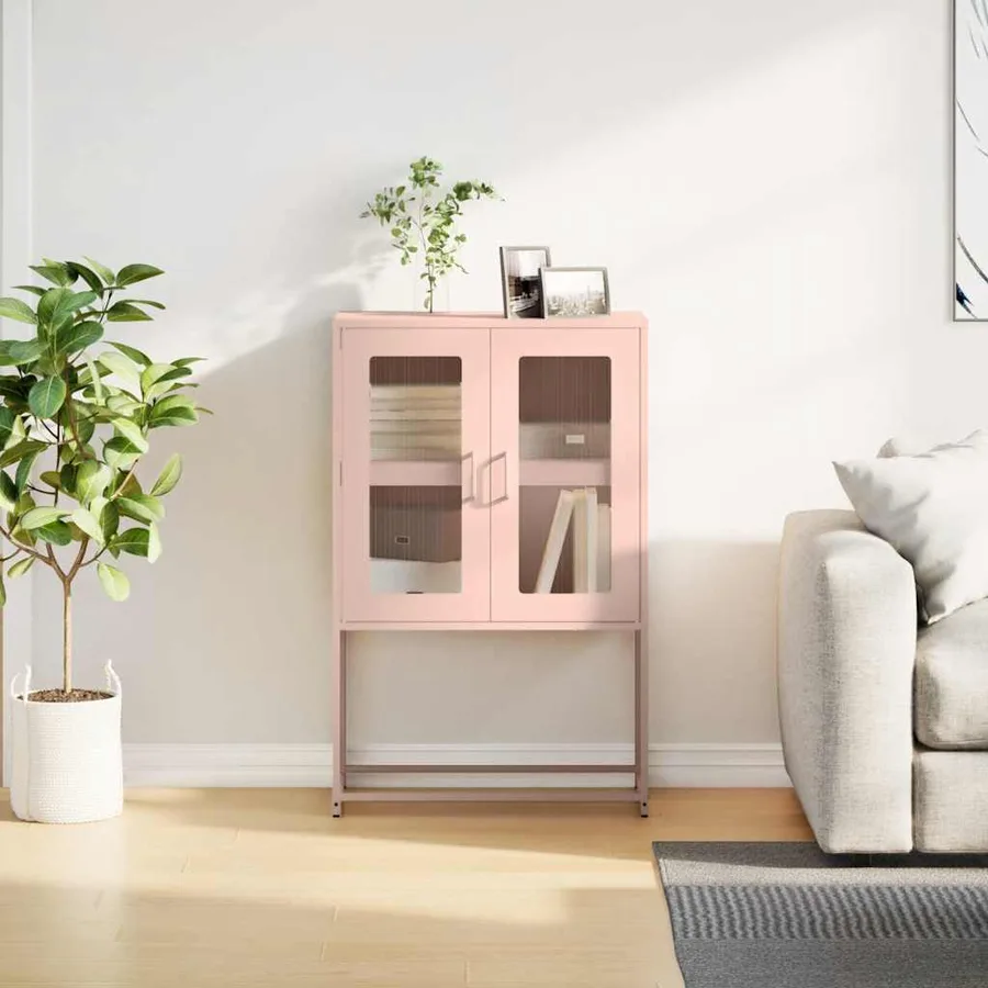 Buffet haut rose 68x39x107 cm acier - 4