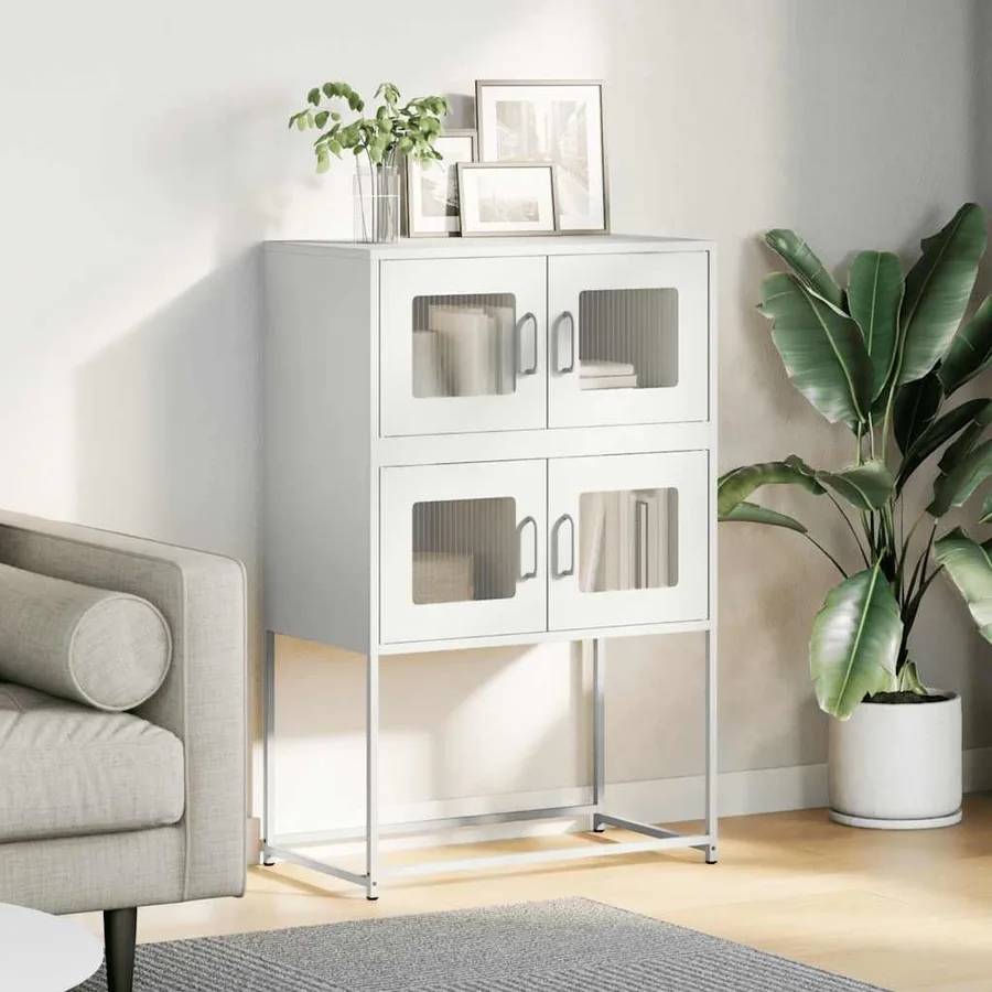 Buffet haut blanc 68x39x107 cm acier - 3