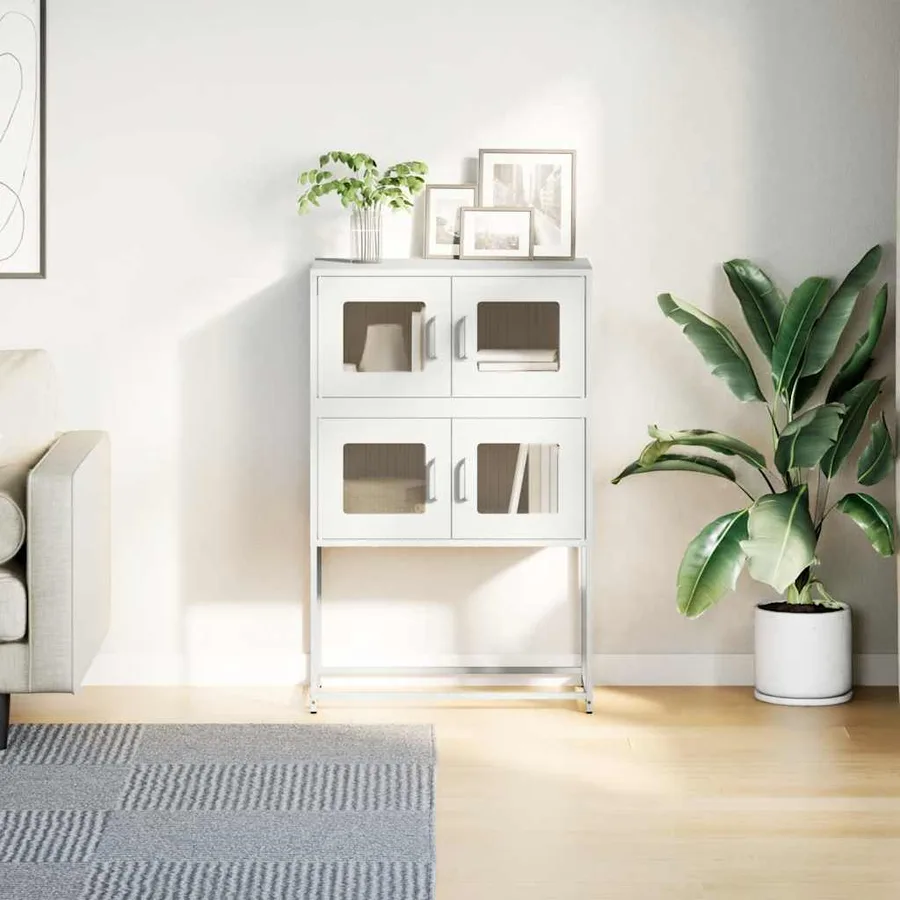 Buffet haut blanc 68x39x107 cm acier - 4