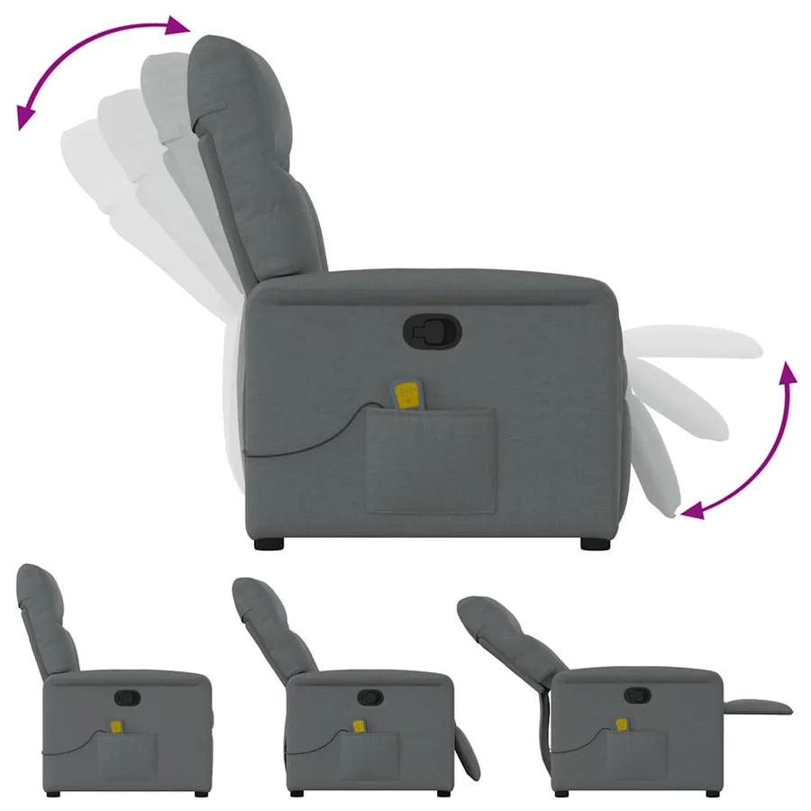 Fauteuil inclinable de massage en tissu gris foncé - 6