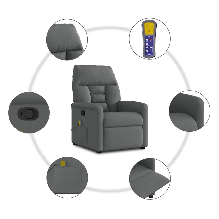 Fauteuil inclinable de massage en tissu gris foncé - 8