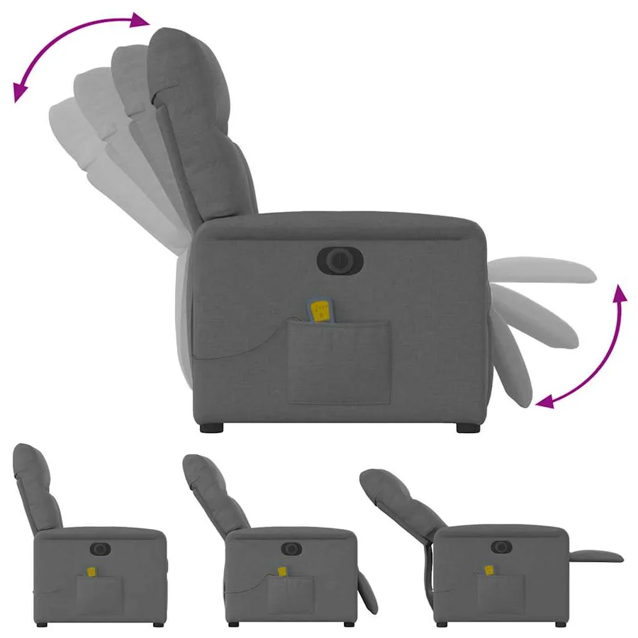 Fauteuil inclinable de massage électrique gris foncé tissu - 8