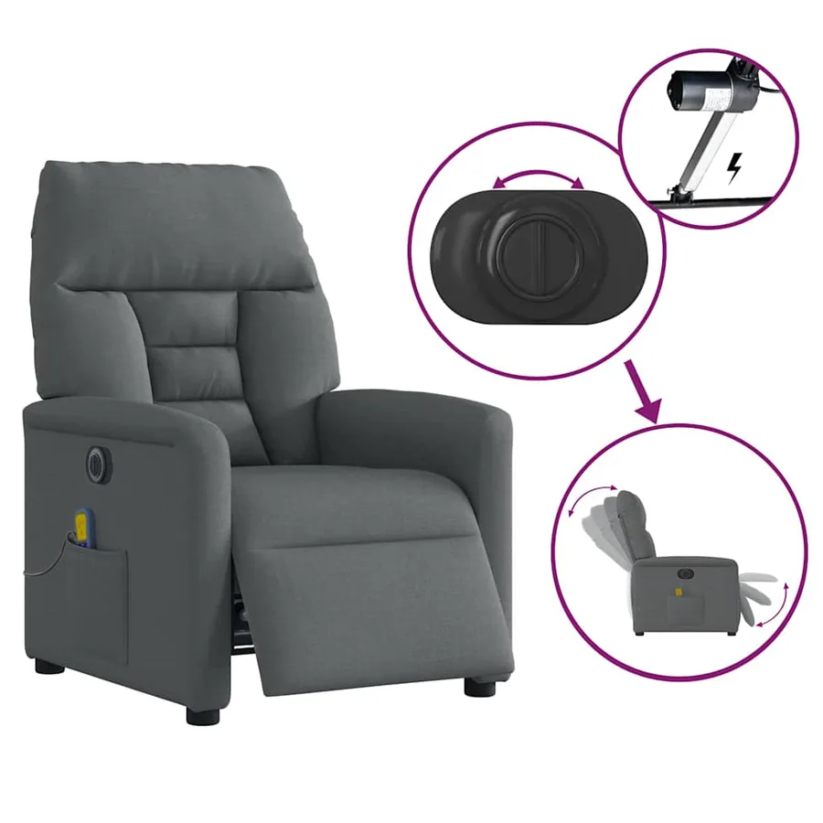 Fauteuil inclinable de massage électrique gris foncé tissu - 9