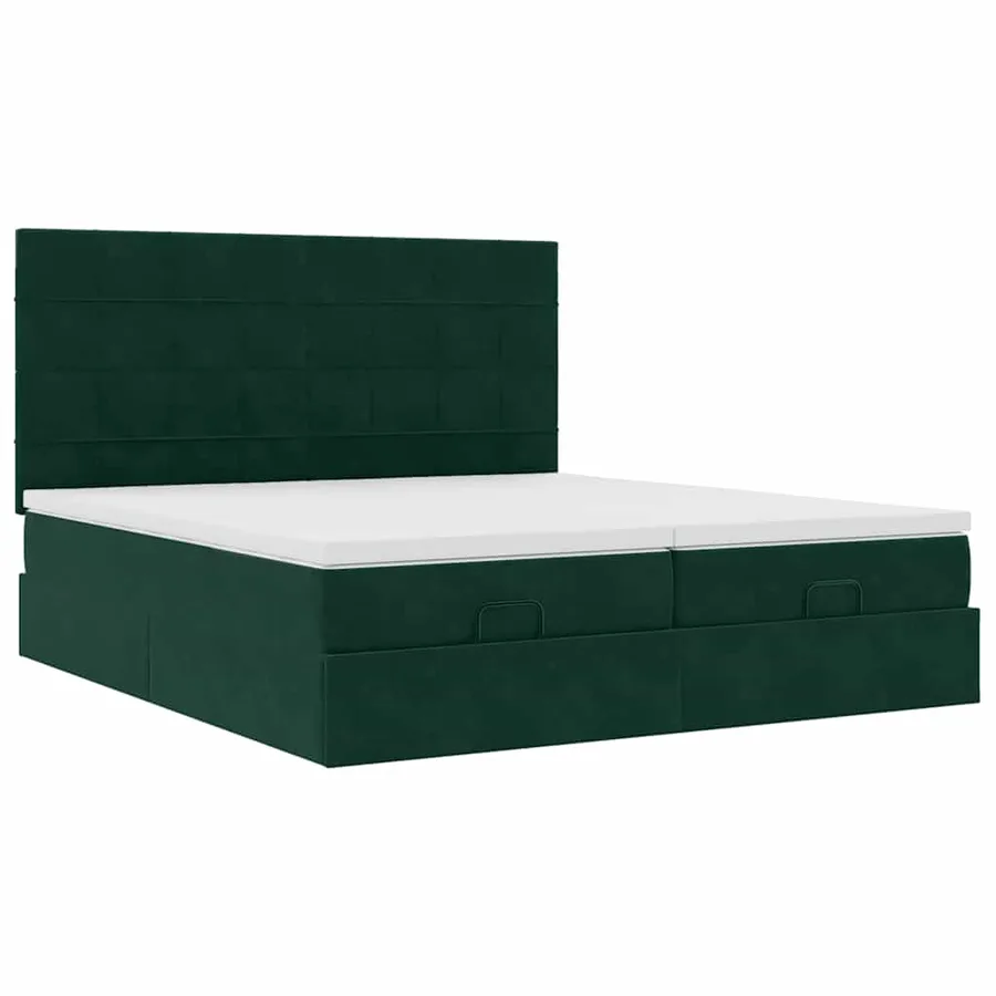 Cadre de lit ottoman avec matelas vert foncé 200x200 cm velours - 7