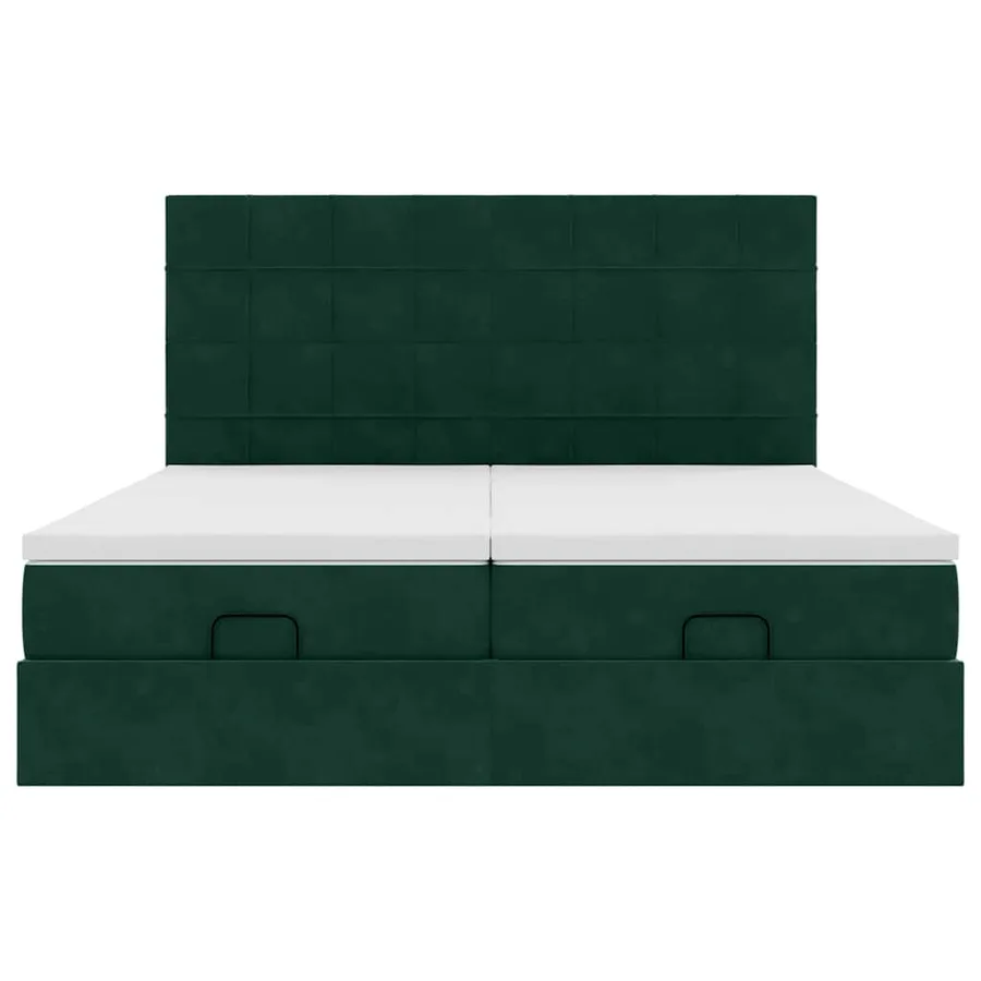 Cadre de lit ottoman avec matelas vert foncé 200x200 cm velours - 8