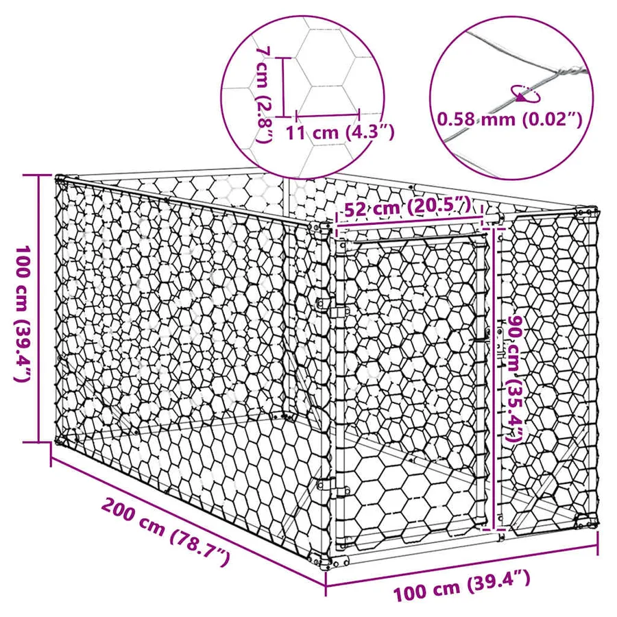 Niche d'extérieur pour chien avec porte, 2 x 1 x 1 m, acier galvanisé - 8