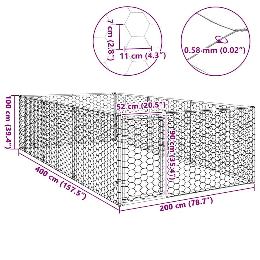 Niche d'extérieur pour chien avec porte, 2 x 4 x 1 m, acier galvanisé - 8