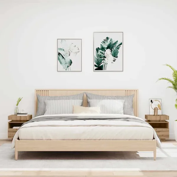 Armoires de chevet avec lumières LED 2 pcs chêne artisanal
