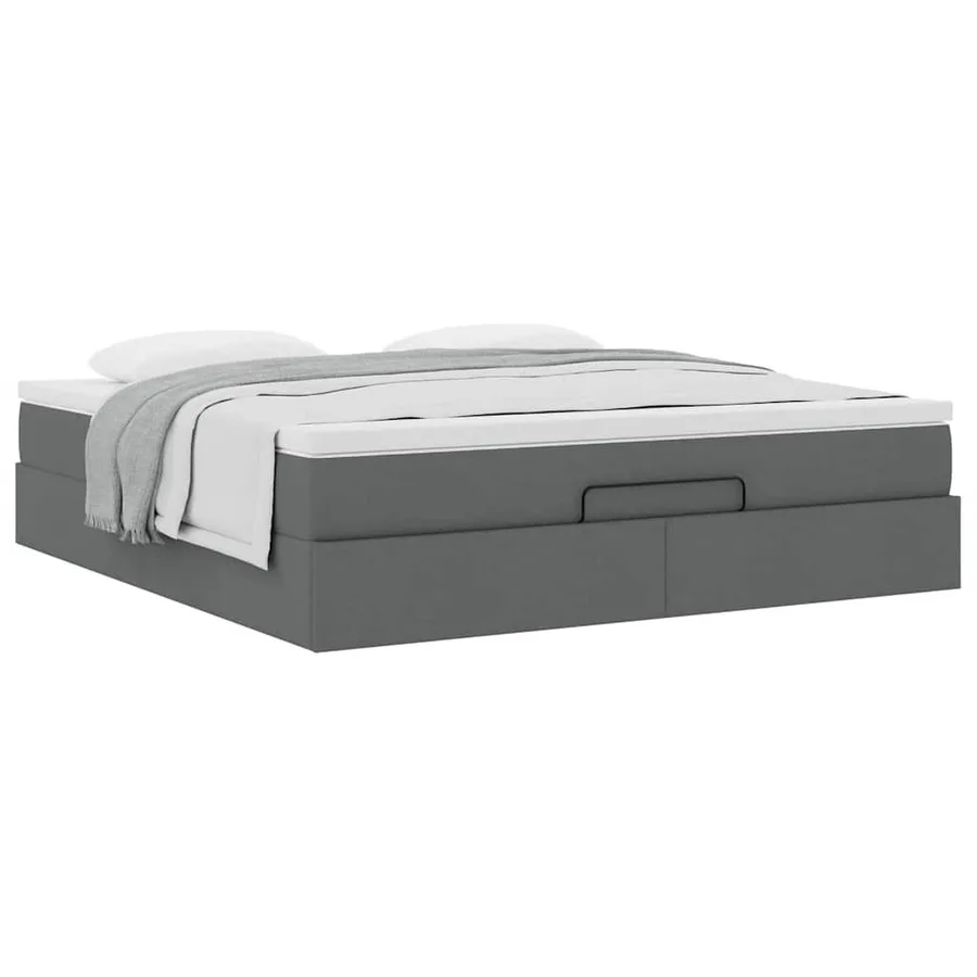 Cadre de lit ottoman avec matelas gris foncé 160x200cm tissu - 5