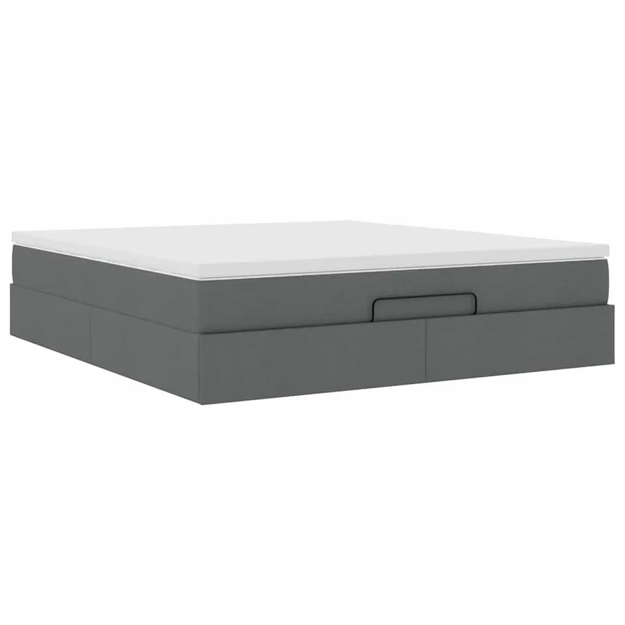 Cadre de lit ottoman avec matelas gris foncé 160x200cm tissu - 6