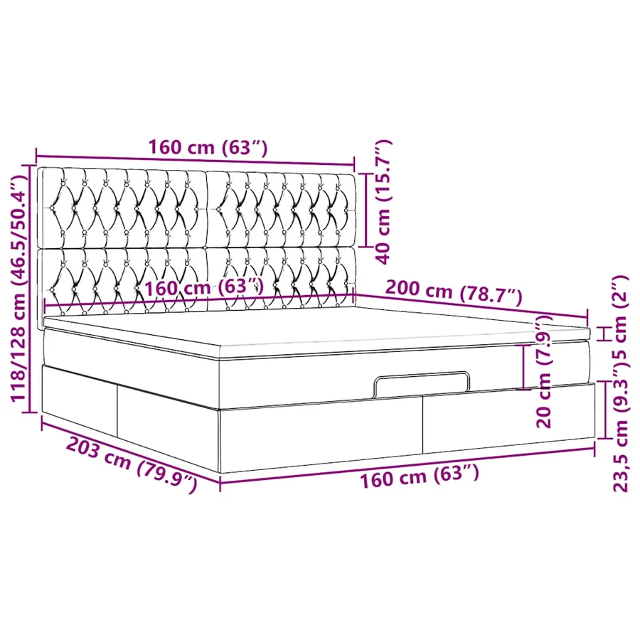 Cadre de lit ottoman avec matelas gris foncé 160x200cm tissu - 18