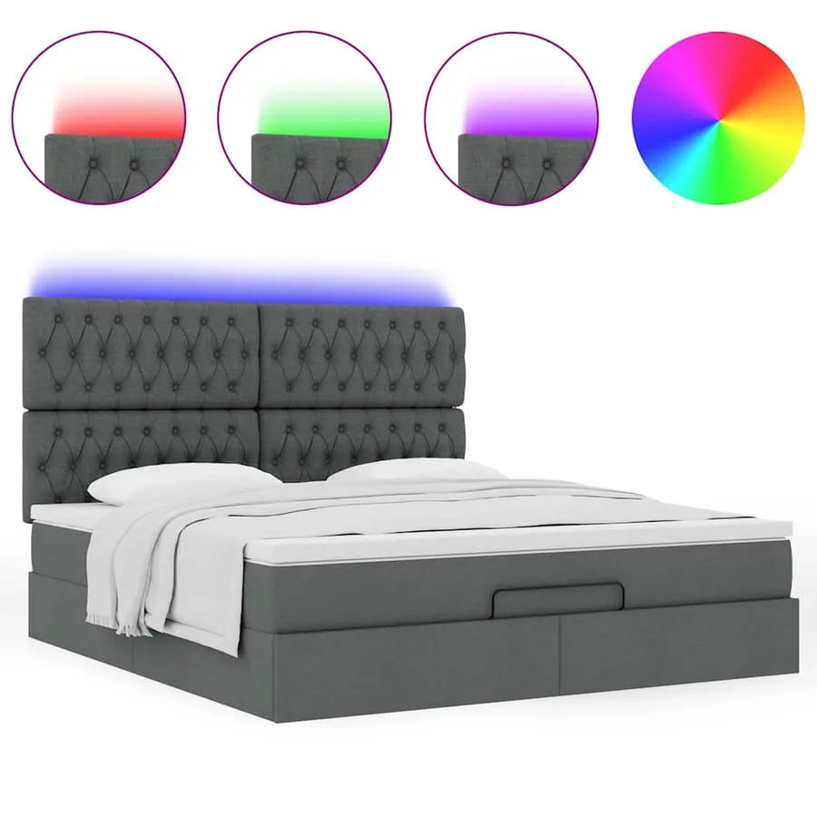 Cadre de lit ottoman avec matelas gris foncé 160x200cm tissu - 5