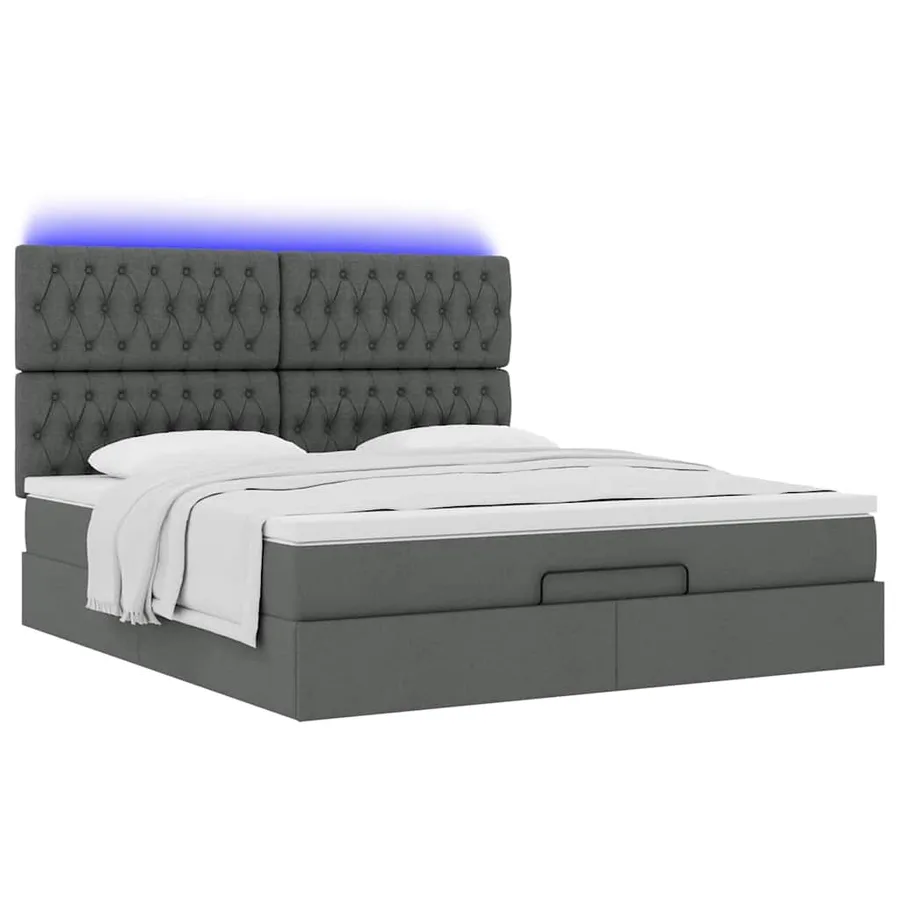 Cadre de lit ottoman avec matelas gris foncé 160x200cm tissu - 6