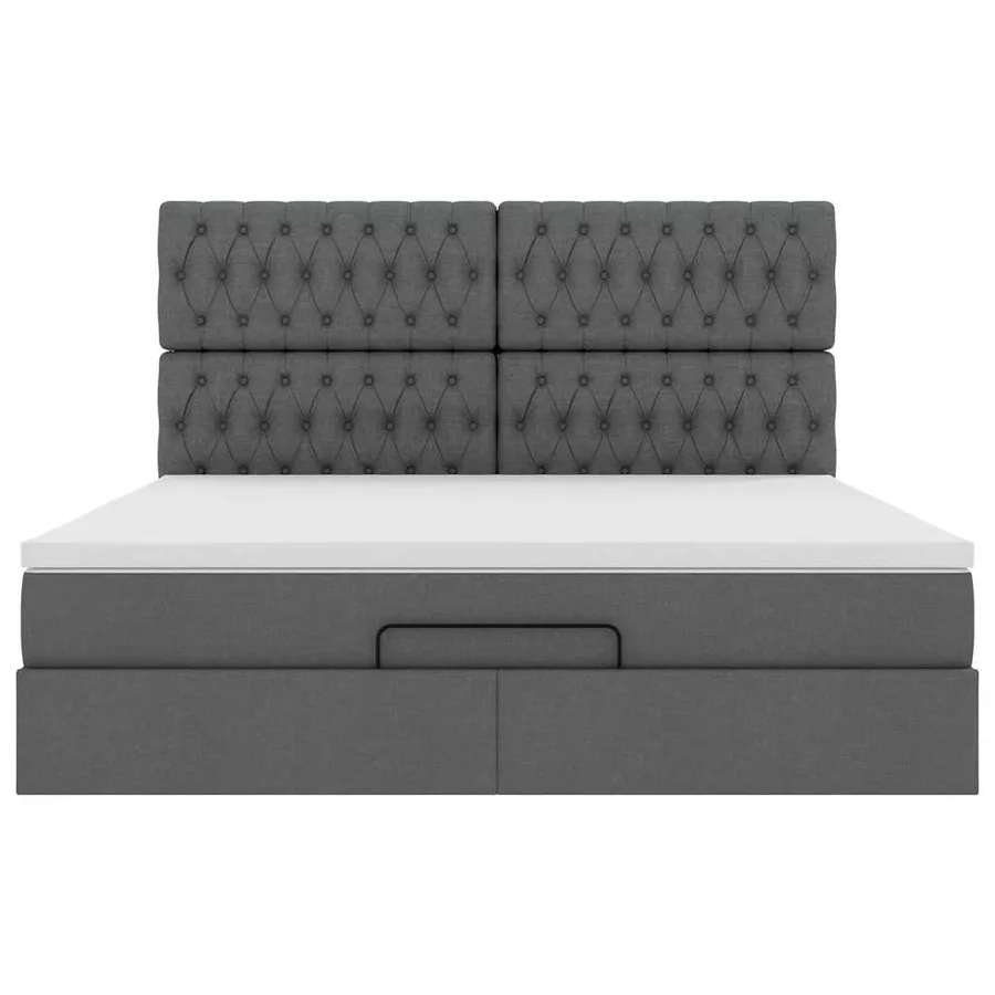 Cadre de lit ottoman avec matelas gris foncé 160x200cm tissu - 8