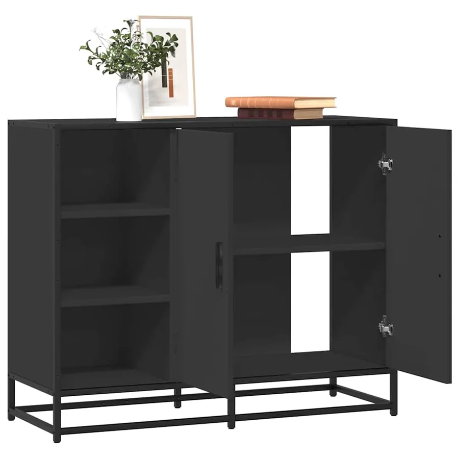 Buffet noir 92x35x76 cm bois d’ingénierie