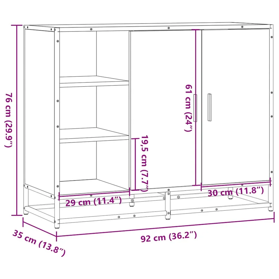 Buffet noir 92x35x76 cm bois d’ingénierie - 10