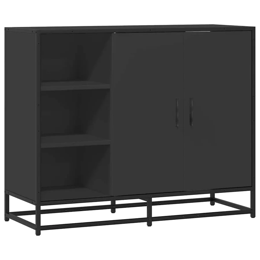 Buffet noir 92x35x76 cm bois d’ingénierie - 2