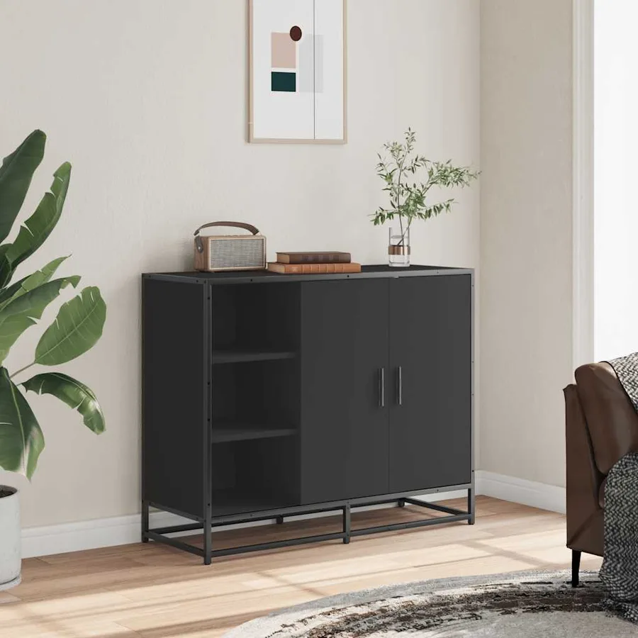 Buffet noir 92x35x76 cm bois d’ingénierie - 3