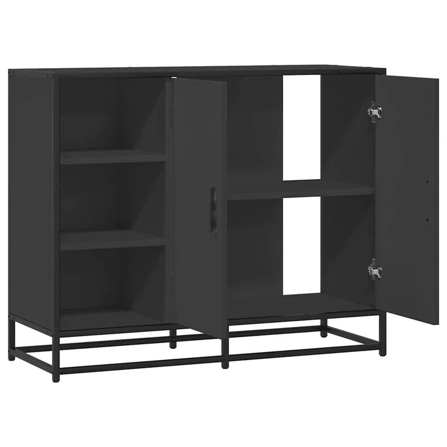Buffet noir 92x35x76 cm bois d’ingénierie - 7